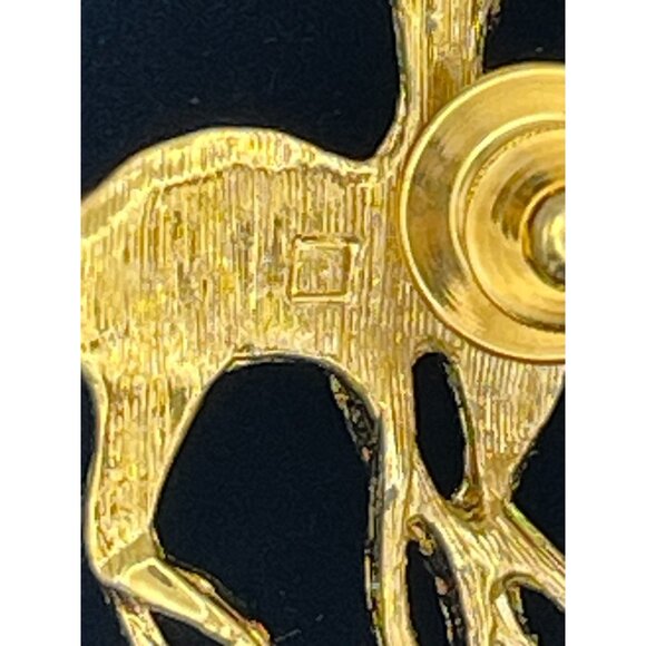 Reindeer Gold Tone Christmas Pin Faux Pearls Tails - Picture 7 of 10